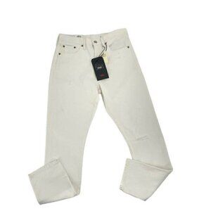 NWT Levis Premium 501 Jeans Distressed Button Front High Rise Skinny White sz 29